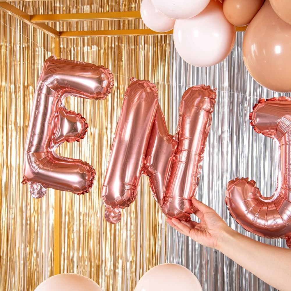 Balon Folie Metalizata Litera N, Flippy, 40 cm, Umflati cu Heliu sau Aer, Ambalaj Individual, Pai inclus, Rose Gold [5]