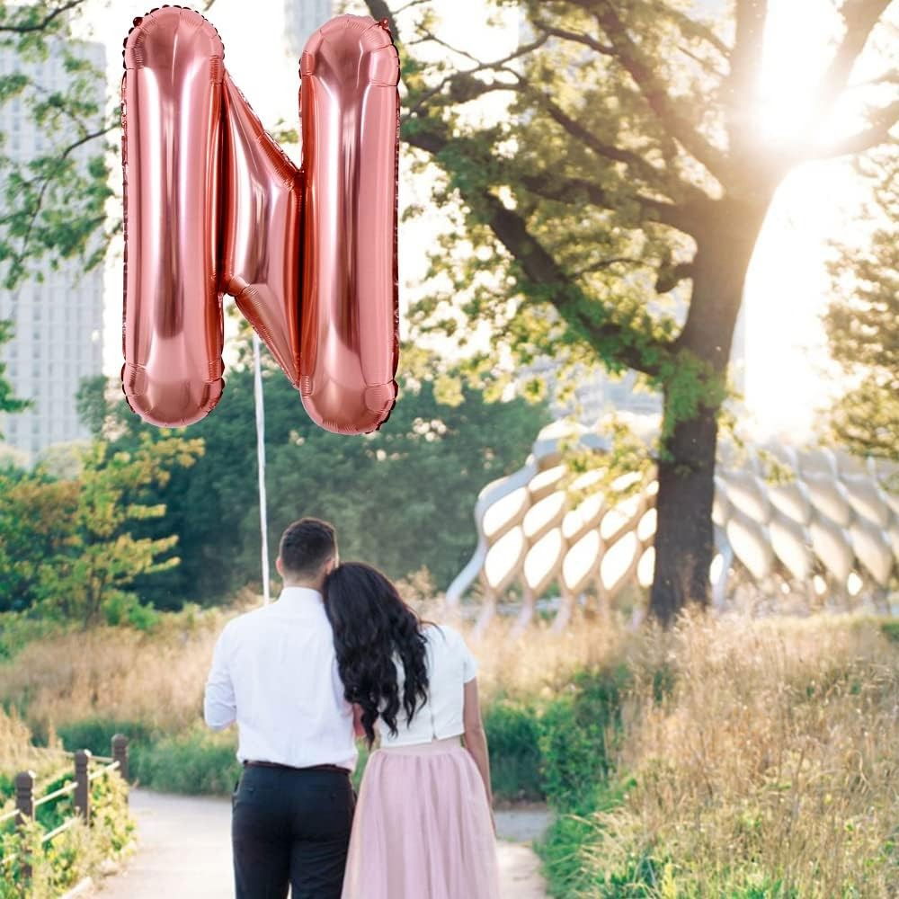 Balon Folie Metalizata Litera N, Flippy, 80 cm, Umflati cu Heliu sau Aer, Ambalaj Individual, Pai inclus, Rose Gold [3]