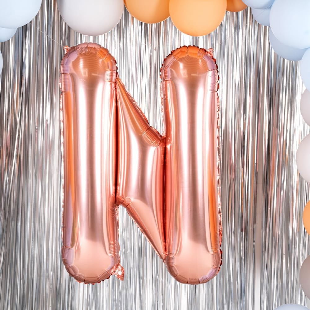 Balon Folie Metalizata Litera N, Flippy, 80 cm, Umflati cu Heliu sau Aer, Ambalaj Individual, Pai inclus, Rose Gold [7]