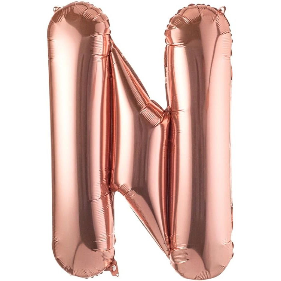 Balon Folie Metalizata Litera N, Flippy, 80 cm, Umflati cu Heliu sau Aer, Ambalaj Individual, Pai inclus, Rose Gold [1]