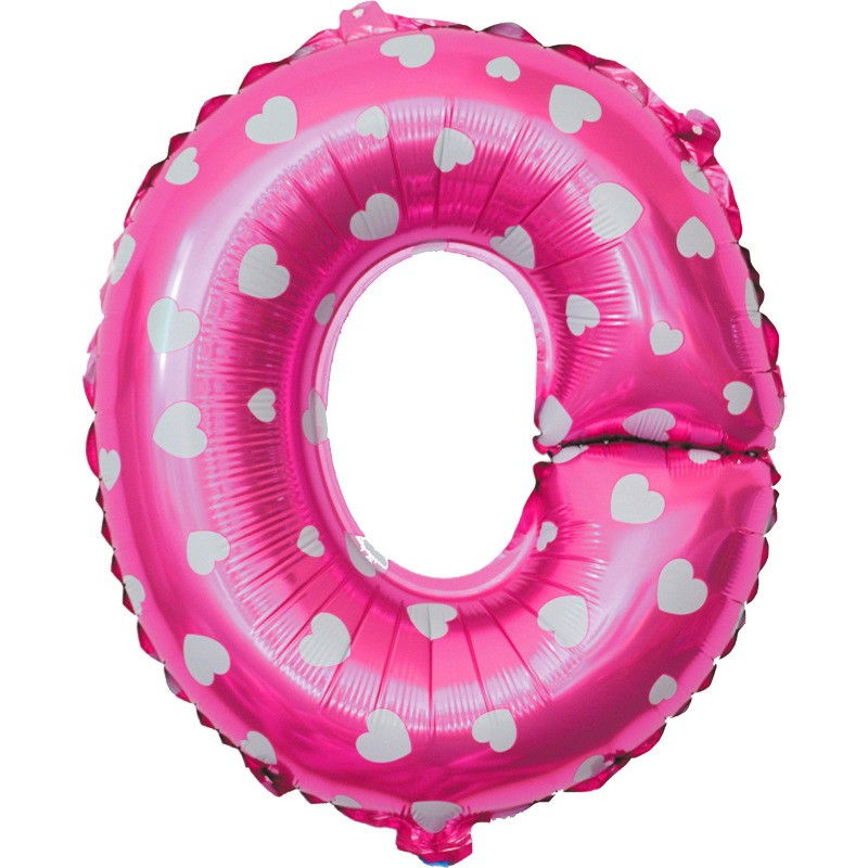Balon Folie Metalizata Litera O, Flippy, 40 cm, Cu Imprimeu Inimioare, Umflati cu Heliu sau Aer, Ambalaj Individual, Pai inclus, Roz [1]