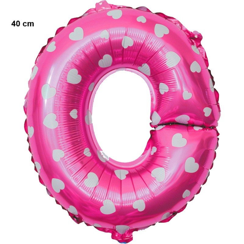 Balon Folie Metalizata Litera O, Flippy, 40 cm, Cu Imprimeu Inimioare, Umflati cu Heliu sau Aer, Ambalaj Individual, Pai inclus, Roz [2]