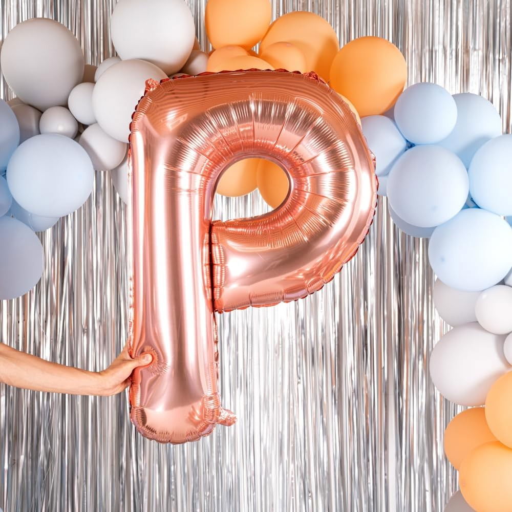 Balon Folie Metalizata Litera P, Flippy, 100 cm, Umflati cu Heliu sau Aer, Ambalaj Individual, Pai inclus, Rose Gold [5]