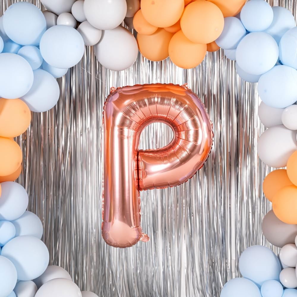 Balon Folie Metalizata Litera P, Flippy, 100 cm, Umflati cu Heliu sau Aer, Ambalaj Individual, Pai inclus, Rose Gold [7]
