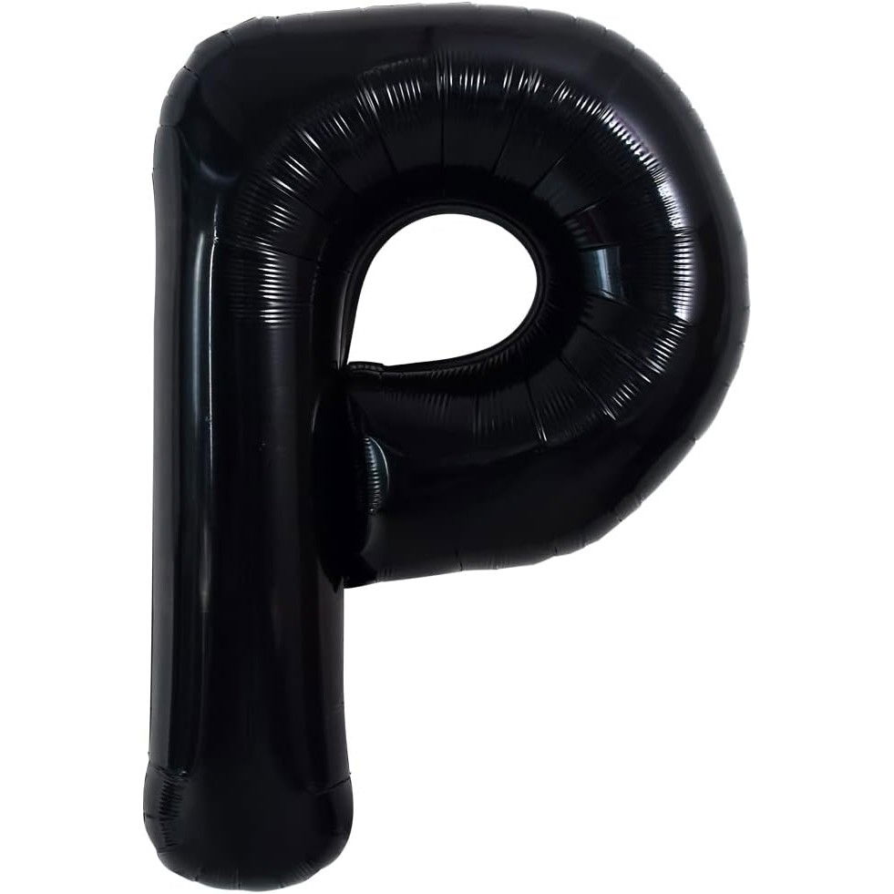 Balon Folie Metalizata Litera P, Flippy, 40 cm, Umflati cu Heliu sau Aer, Ambalaj Individual, Pai inclus, Negru [6]
