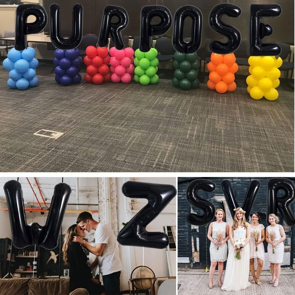 Balon Folie Metalizata Litera P, Flippy, 40 cm, Umflati cu Heliu sau Aer, Ambalaj Individual, Pai inclus, Negru [3]