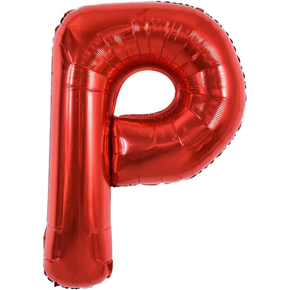 Balon Folie Metalizata Litera P, Flippy, 40 cm, Umflati cu Heliu sau Aer, Ambalaj Individual, Pai inclus, Rosu [1]