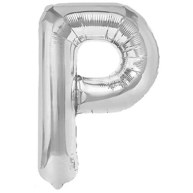 Balon Folie Metalizata Litera P, Flippy, 80 cm, Umflati cu Heliu sau Aer, Ambalaj Individual, Pai inclus, Argintiu [1]