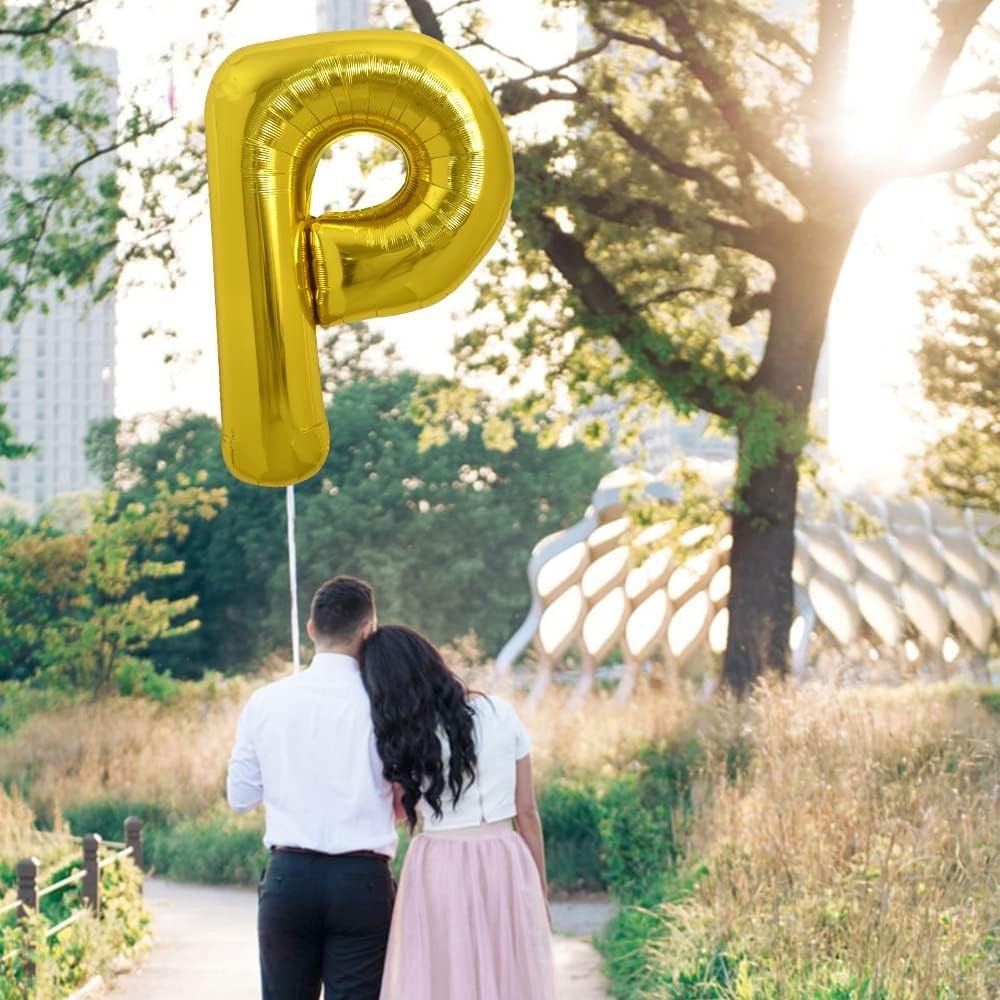 Balon Folie Metalizata Litera P, Flippy, 80 cm, Umflati cu Heliu sau Aer, Ambalaj Individual, Pai inclus, Auriu [4]