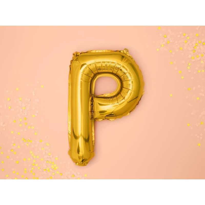 Balon Folie Metalizata Litera P, Flippy, 80 cm, Umflati cu Heliu sau Aer, Ambalaj Individual, Pai inclus, Auriu [5]
