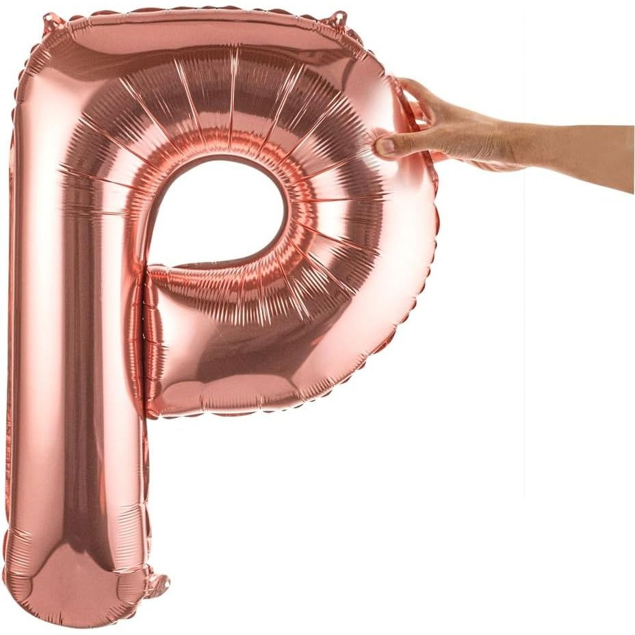 Balon Folie Metalizata Litera P, Flippy, 80 cm, Umflati cu Heliu sau Aer, Ambalaj Individual, Pai inclus, Rose Gold [8]
