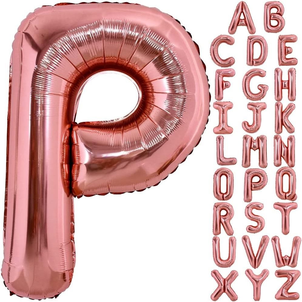 Balon Folie Metalizata Litera P, Flippy, 80 cm, Umflati cu Heliu sau Aer, Ambalaj Individual, Pai inclus, Rose Gold [4]