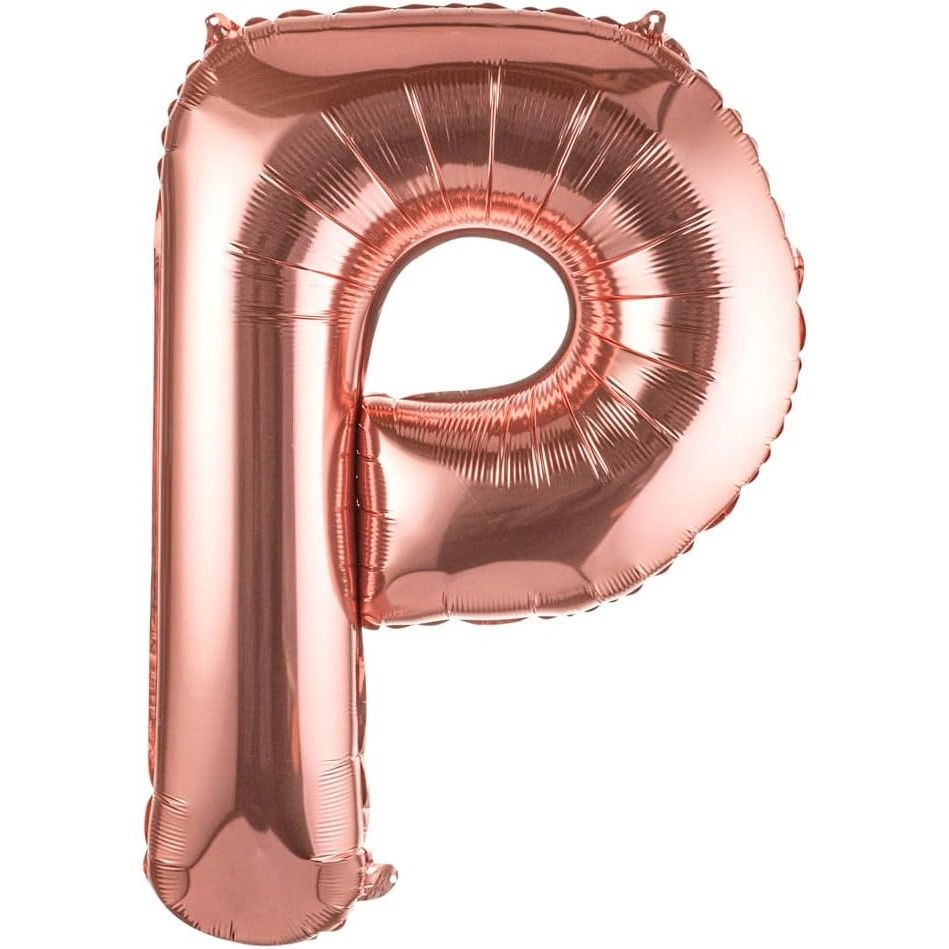 Balon Folie Metalizata Litera P, Flippy, 80 cm, Umflati cu Heliu sau Aer, Ambalaj Individual, Pai inclus, Rose Gold [1]