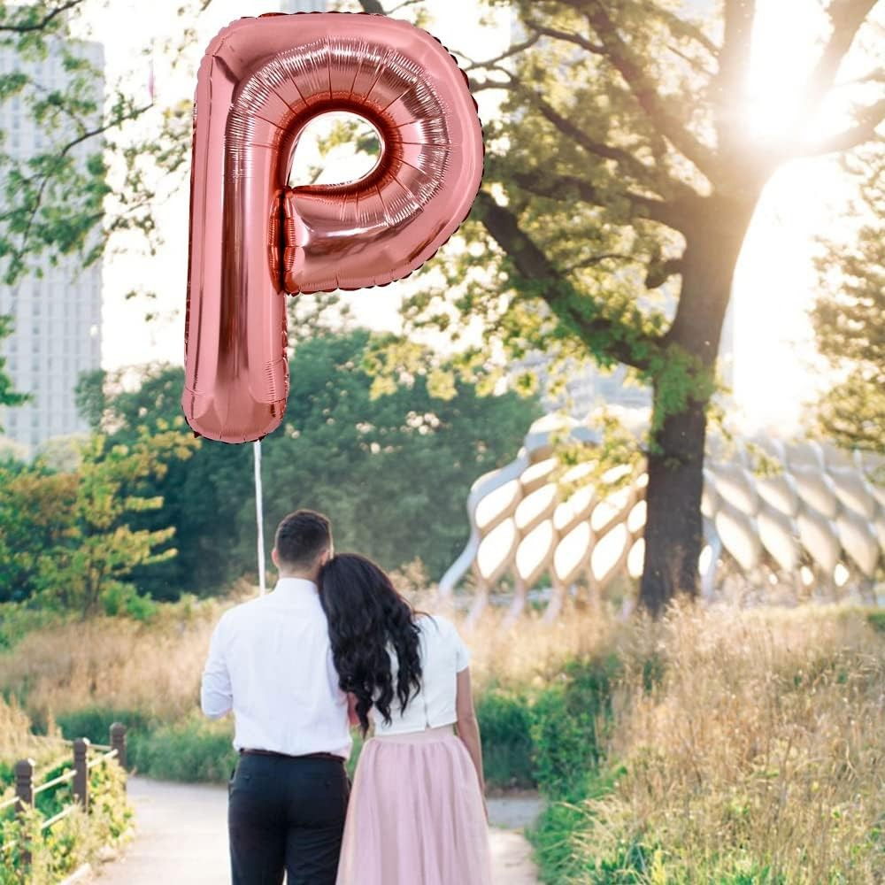 Balon Folie Metalizata Litera P, Flippy, 80 cm, Umflati cu Heliu sau Aer, Ambalaj Individual, Pai inclus, Rose Gold [3]