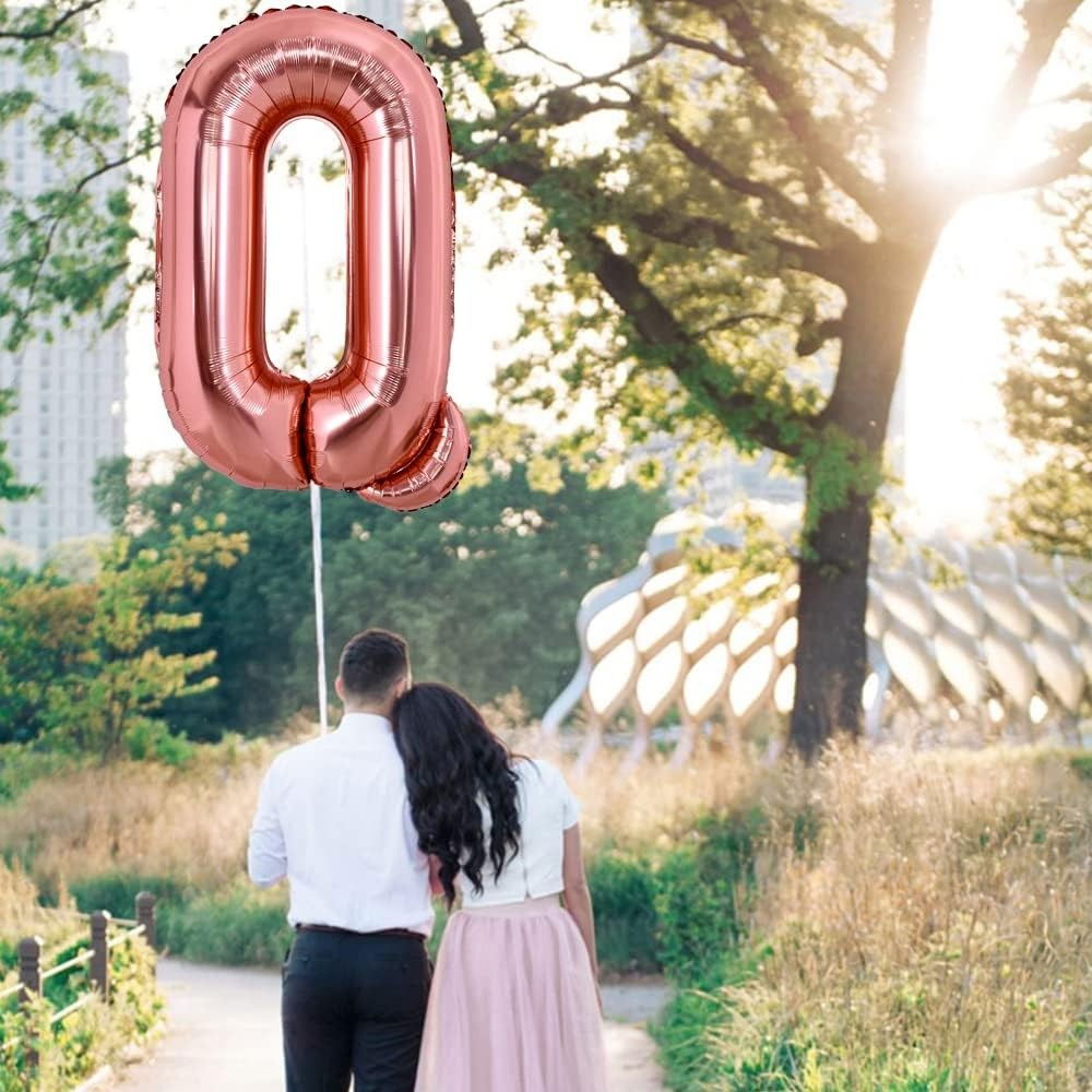 Balon Folie Metalizata Litera Q, Flippy, 100 cm, Umflati cu Heliu sau Aer, Ambalaj Individual, Pai inclus, Rose Gold [3]