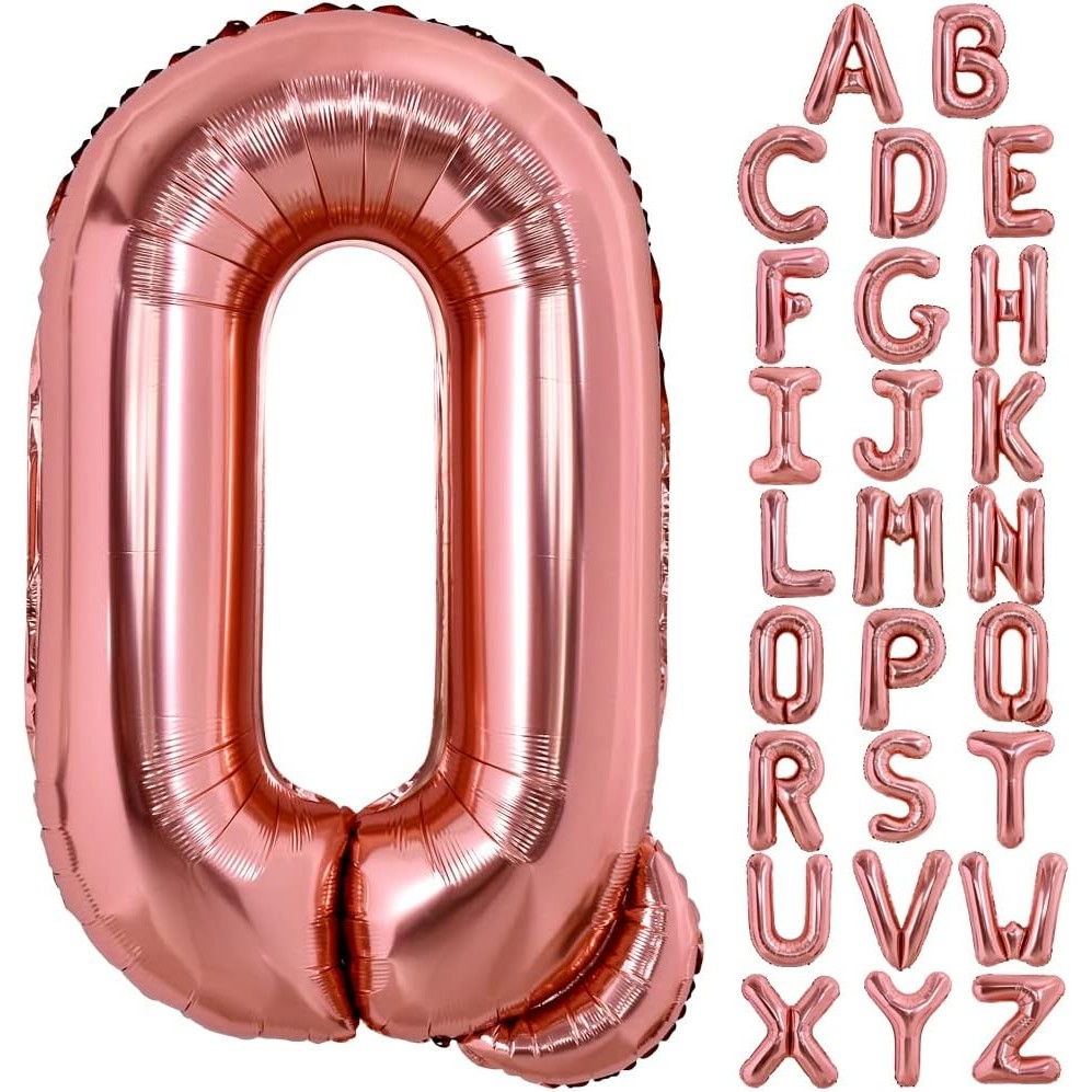 Balon Folie Metalizata Litera Q, Flippy, 80 cm, Umflati cu Heliu sau Aer, Ambalaj Individual, Pai inclus, Rose Gold [4]