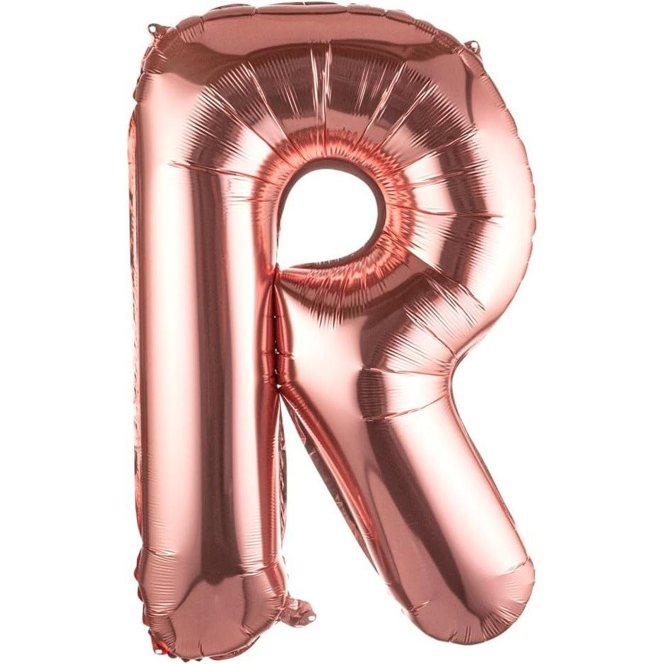 Balon Folie Metalizata Litera R, Flippy, 100 cm, Umflati cu Heliu sau Aer, Ambalaj Individual, Pai inclus, Rose Gold [1]