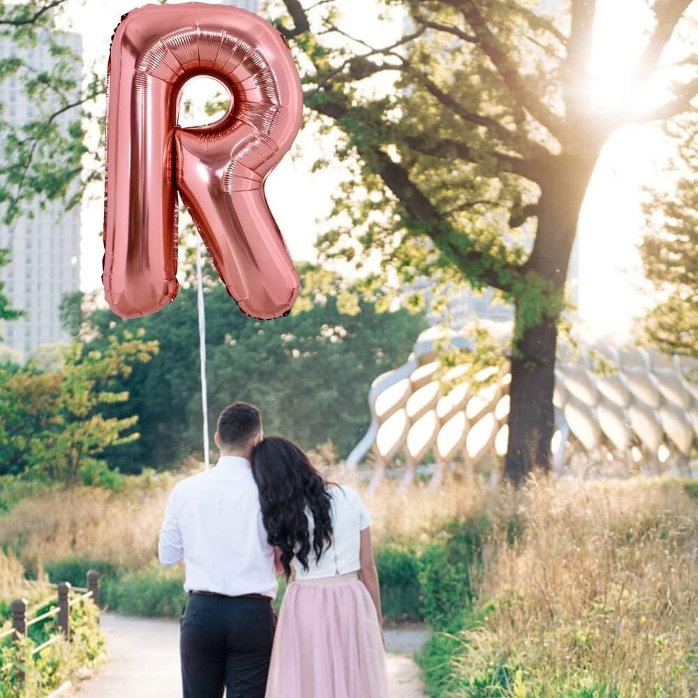 Balon Folie Metalizata Litera R, Flippy, 100 cm, Umflati cu Heliu sau Aer, Ambalaj Individual, Pai inclus, Rose Gold [3]