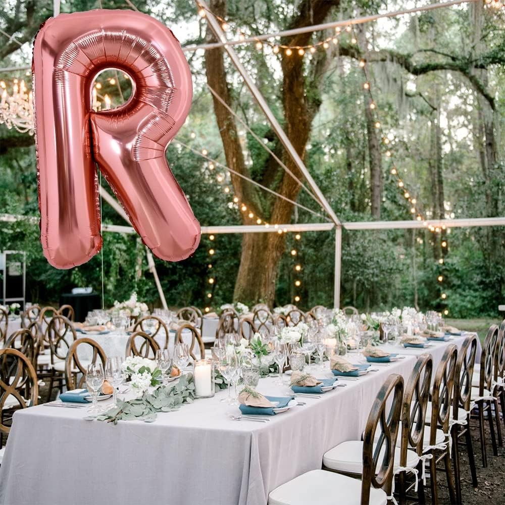 Balon Folie Metalizata Litera R, Flippy, 100 cm, Umflati cu Heliu sau Aer, Ambalaj Individual, Pai inclus, Rose Gold [2]