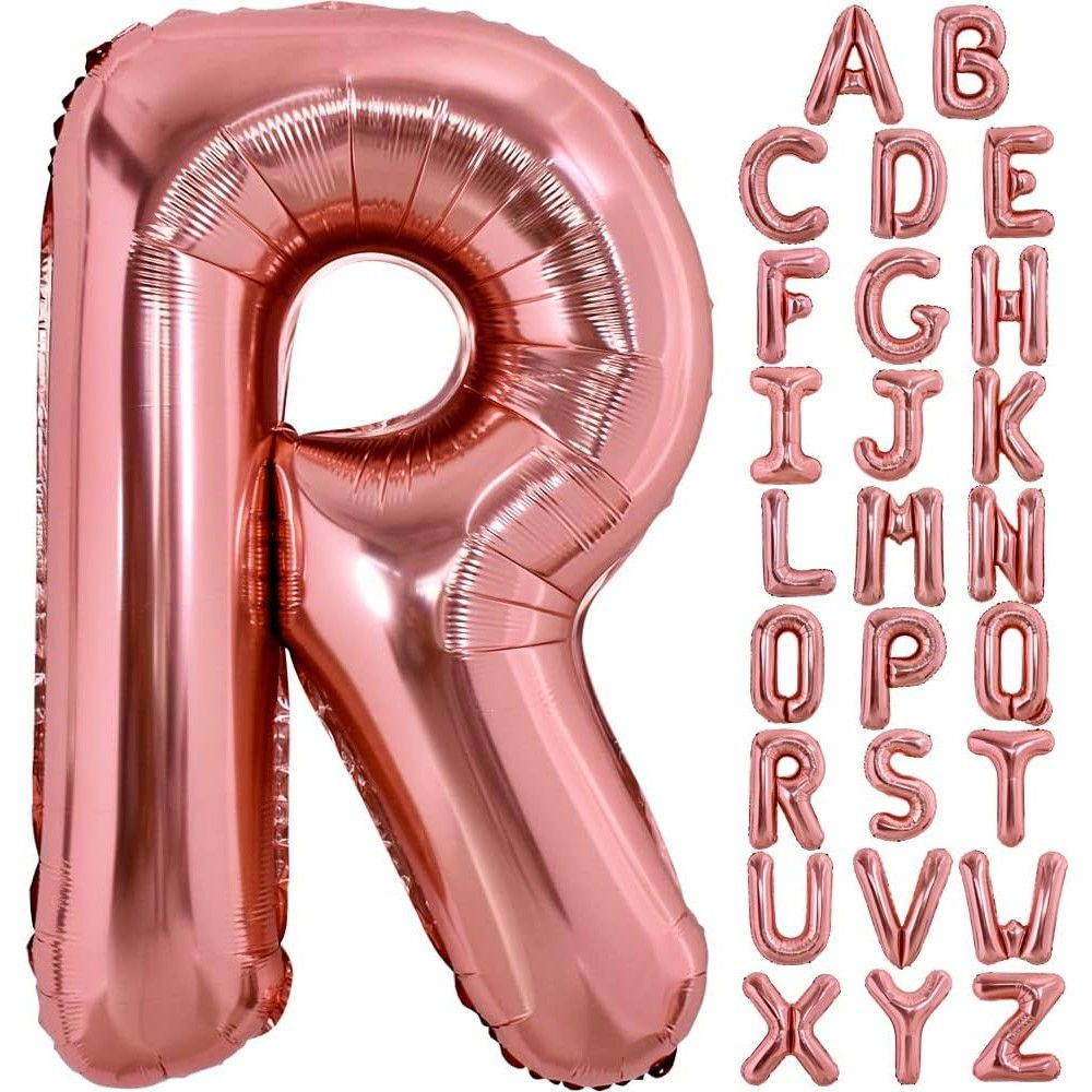 Balon Folie Metalizata Litera R, Flippy, 100 cm, Umflati cu Heliu sau Aer, Ambalaj Individual, Pai inclus, Rose Gold [4]