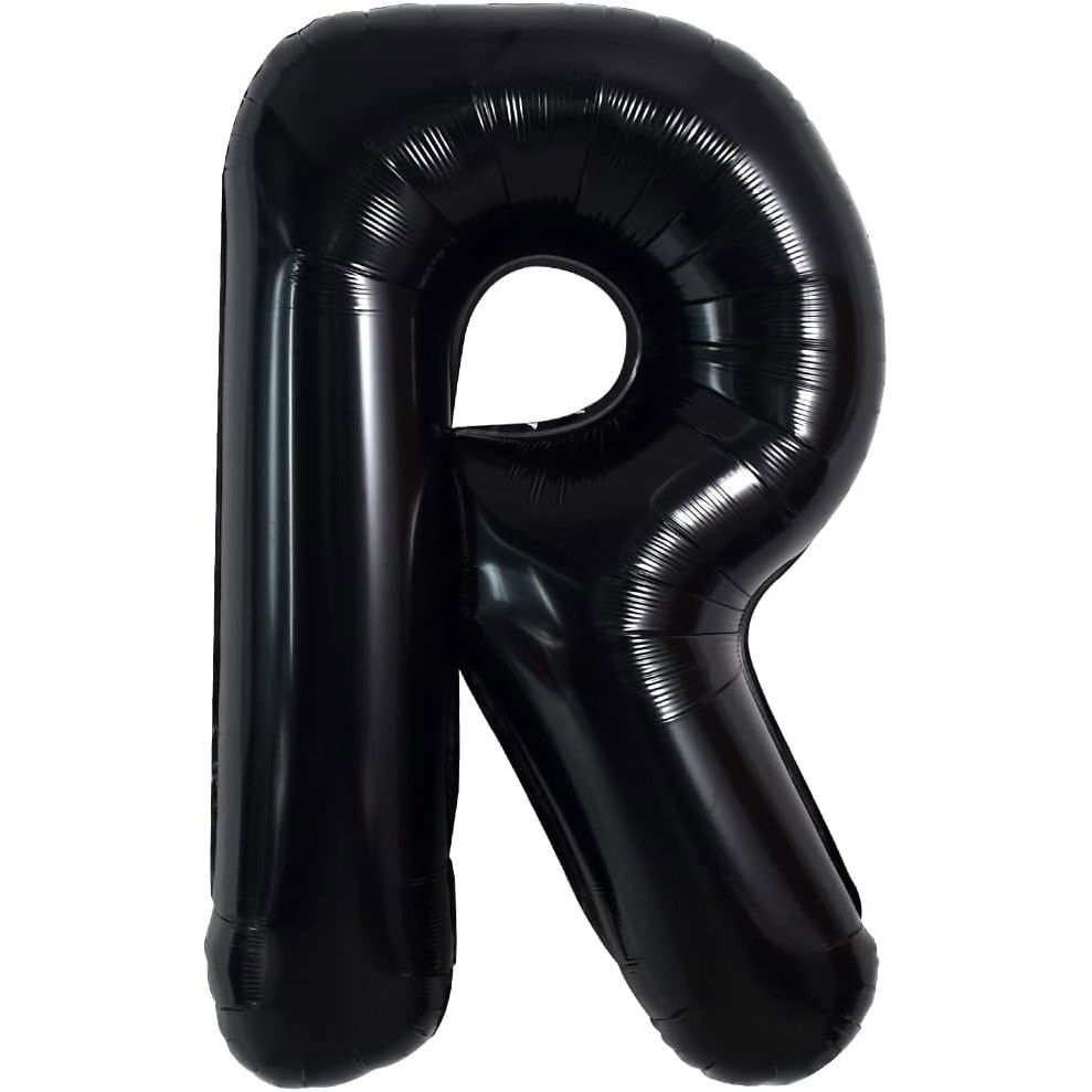 Balon Folie Metalizata Litera R, Flippy, 40 cm, Umflati cu Heliu sau Aer, Ambalaj Individual, Pai inclus, Negru [1]