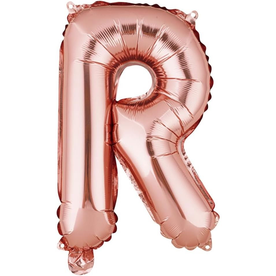 Balon Folie Metalizata Litera R, Flippy, 40 cm, Umflati cu Heliu sau Aer, Ambalaj Individual, Pai inclus, Rose Gold [1]