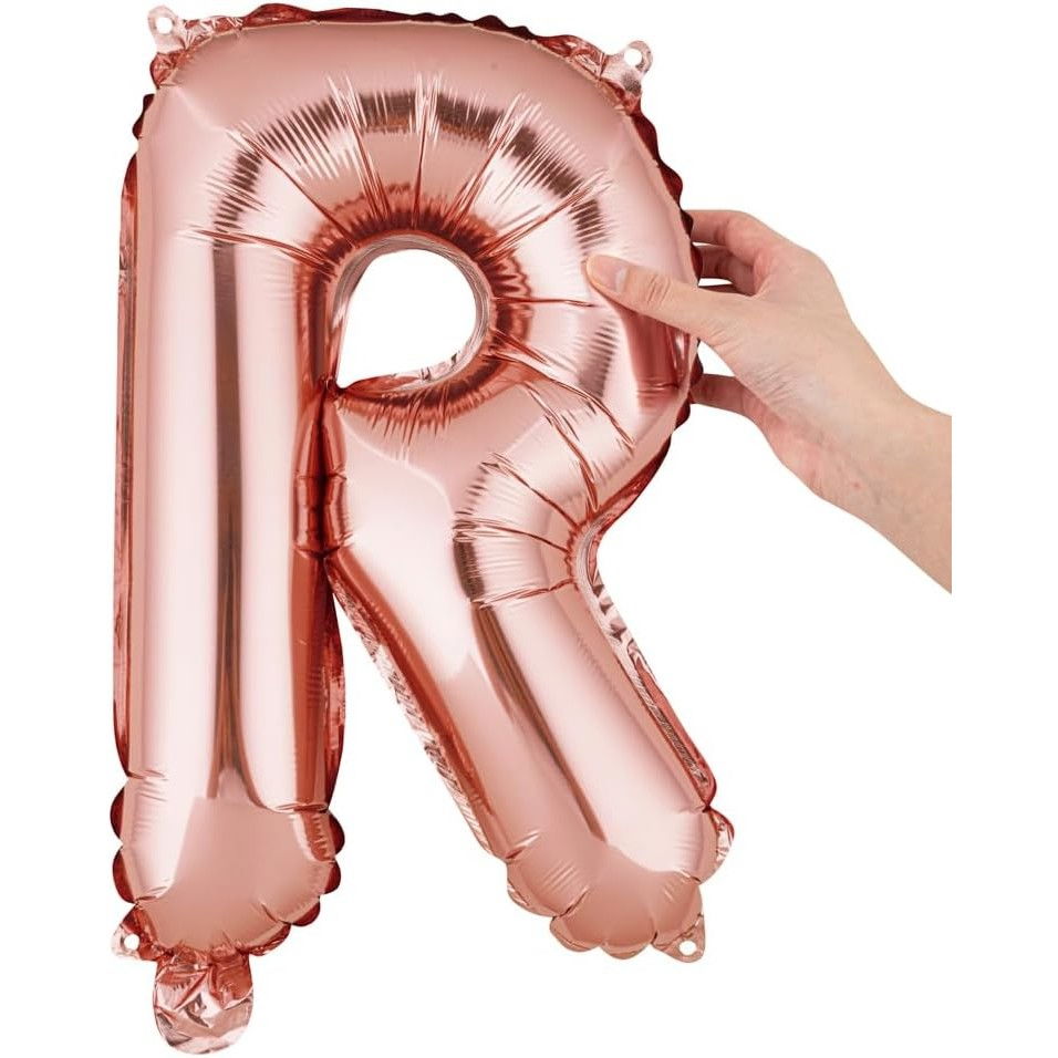 Balon Folie Metalizata Litera R, Flippy, 40 cm, Umflati cu Heliu sau Aer, Ambalaj Individual, Pai inclus, Rose Gold [7]
