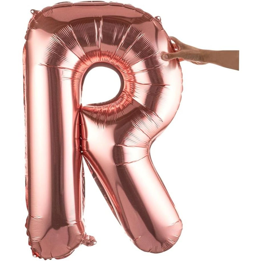 Balon Folie Metalizata Litera R, Flippy, 80 cm, Umflati cu Heliu sau Aer, Ambalaj Individual, Pai inclus, Rose Gold [8]