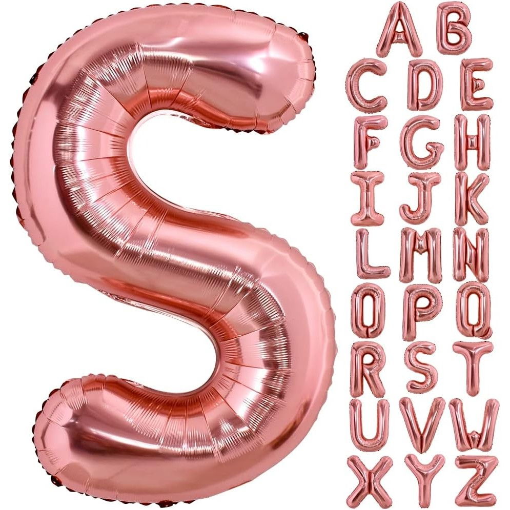 Balon Folie Metalizata Litera S, Flippy, 100 cm, Umflati cu Heliu sau Aer, Ambalaj Individual, Pai inclus, Rose Gold [4]