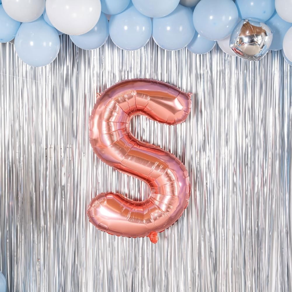 Balon Folie Metalizata Litera S, Flippy, 100 cm, Umflati cu Heliu sau Aer, Ambalaj Individual, Pai inclus, Rose Gold [7]