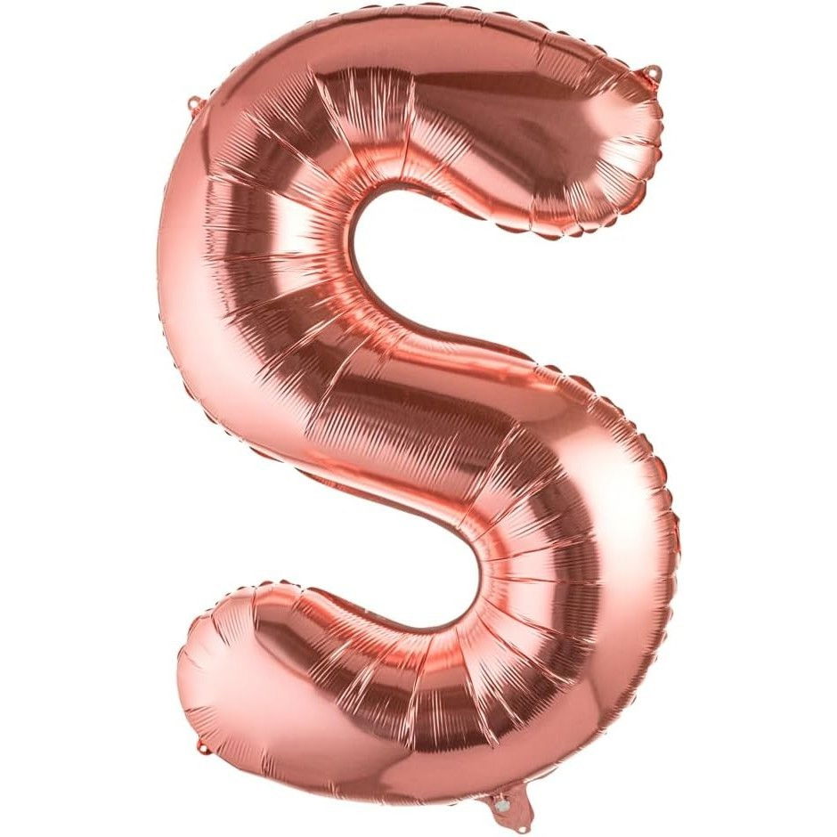 Balon Folie Metalizata Litera S, Flippy, 100 cm, Umflati cu Heliu sau Aer, Ambalaj Individual, Pai inclus, Rose Gold [1]