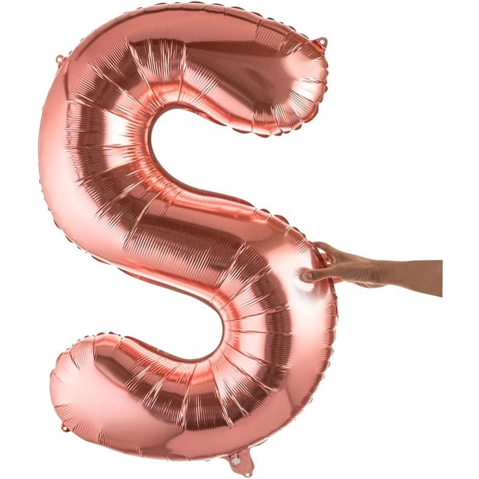 Balon Folie Metalizata Litera S, Flippy, 100 cm, Umflati cu Heliu sau Aer, Ambalaj Individual, Pai inclus, Rose Gold [8]