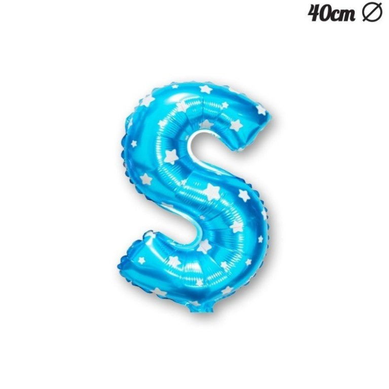 Balon Folie Metalizata Litera S, Flippy, 40 cm, Cu Imprimeu Stelute, Umflati cu Heliu sau Aer, Ambalaj Individual, Pai inclus, Albastru [4]