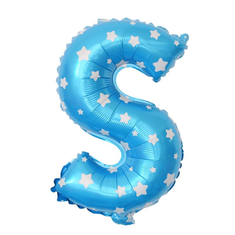 Balon Folie Metalizata Litera S, Flippy, 40 cm, Cu Imprimeu Stelute, Umflati cu Heliu sau Aer, Ambalaj Individual, Pai inclus, Albastru [3]