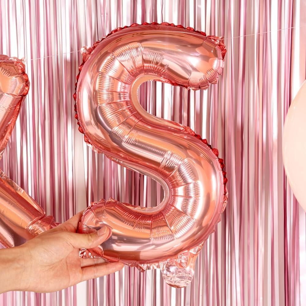 Balon Folie Metalizata Litera S, Flippy, 40 cm, Umflati cu Heliu sau Aer, Ambalaj Individual, Pai inclus, Rose Gold [6]