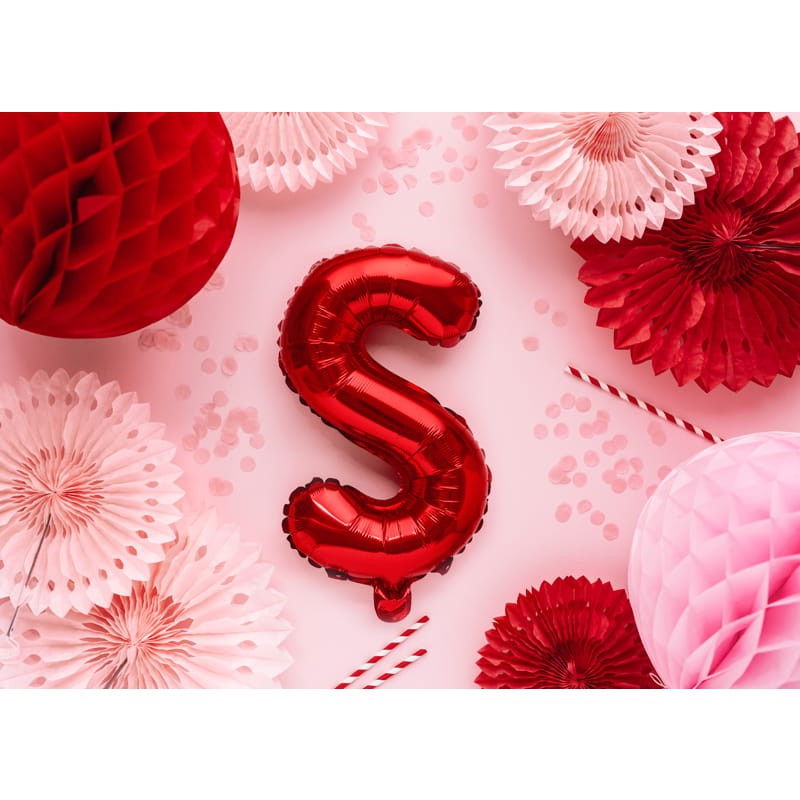 Balon Folie Metalizata Litera S, Flippy, 40 cm, Umflati cu Heliu sau Aer, Ambalaj Individual, Pai inclus, Rosu [2]