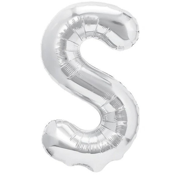 Balon Folie Metalizata Litera S, Flippy, 80 cm, Umflati cu Heliu sau Aer, Ambalaj Individual, Pai inclus, Argintiu [1]