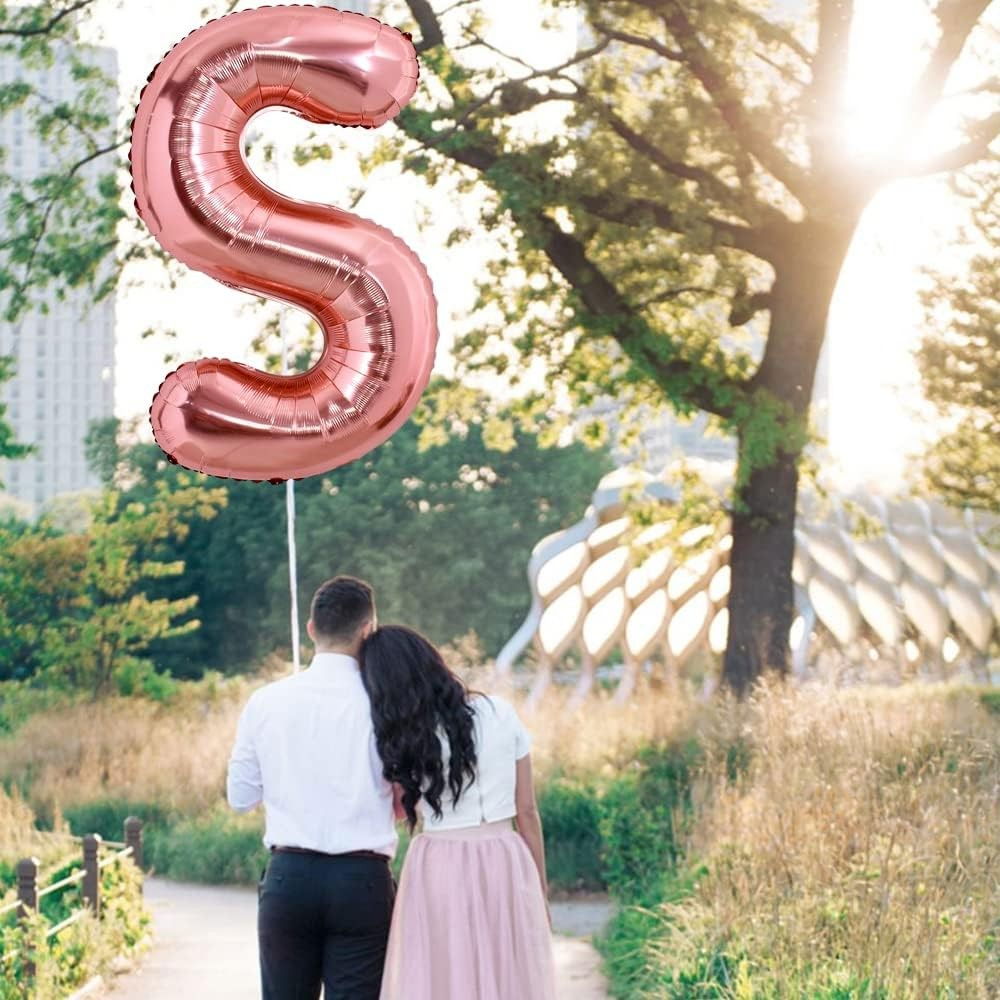 Balon Folie Metalizata Litera S, Flippy, 80 cm, Umflati cu Heliu sau Aer, Ambalaj Individual, Pai inclus, Rose Gold [3]