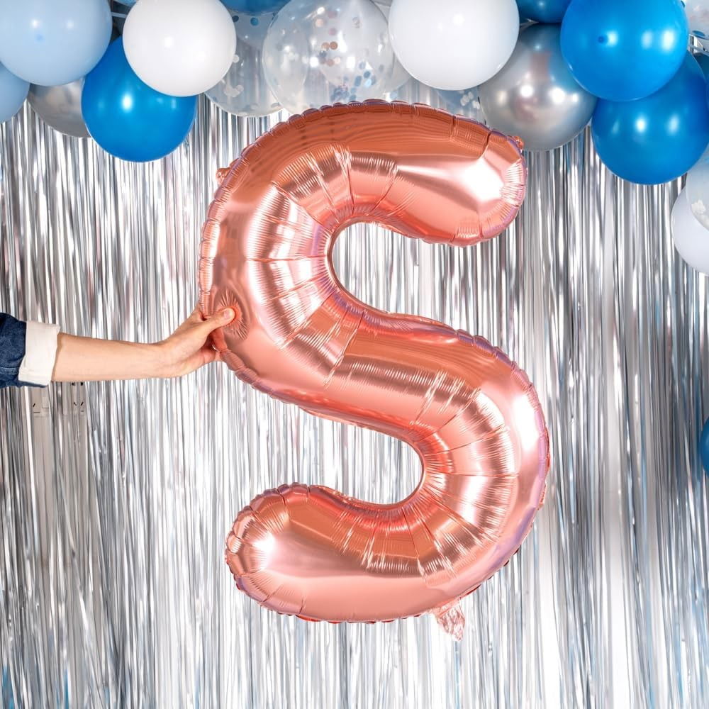Balon Folie Metalizata Litera S, Flippy, 80 cm, Umflati cu Heliu sau Aer, Ambalaj Individual, Pai inclus, Rose Gold [5]