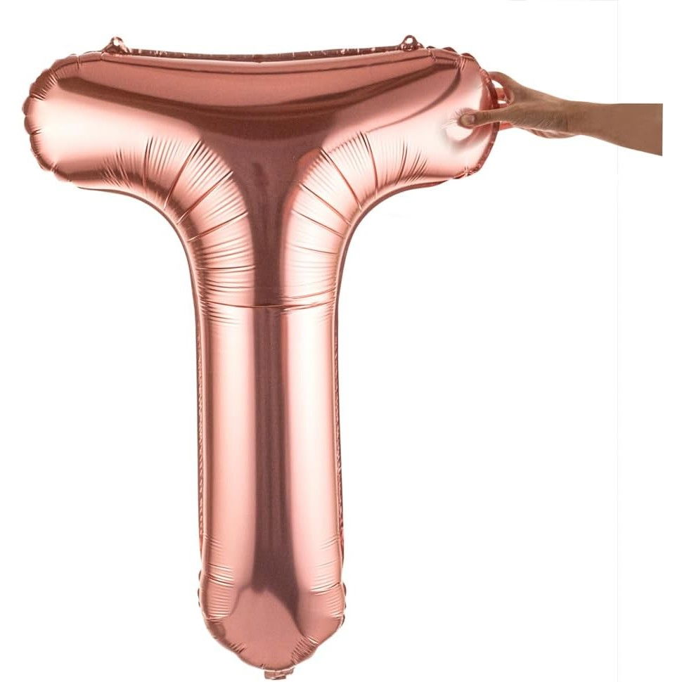 Balon Folie Metalizata Litera T, Flippy, 100 cm, Umflati cu Heliu sau Aer, Ambalaj Individual, Pai inclus, Rose Gold [5]