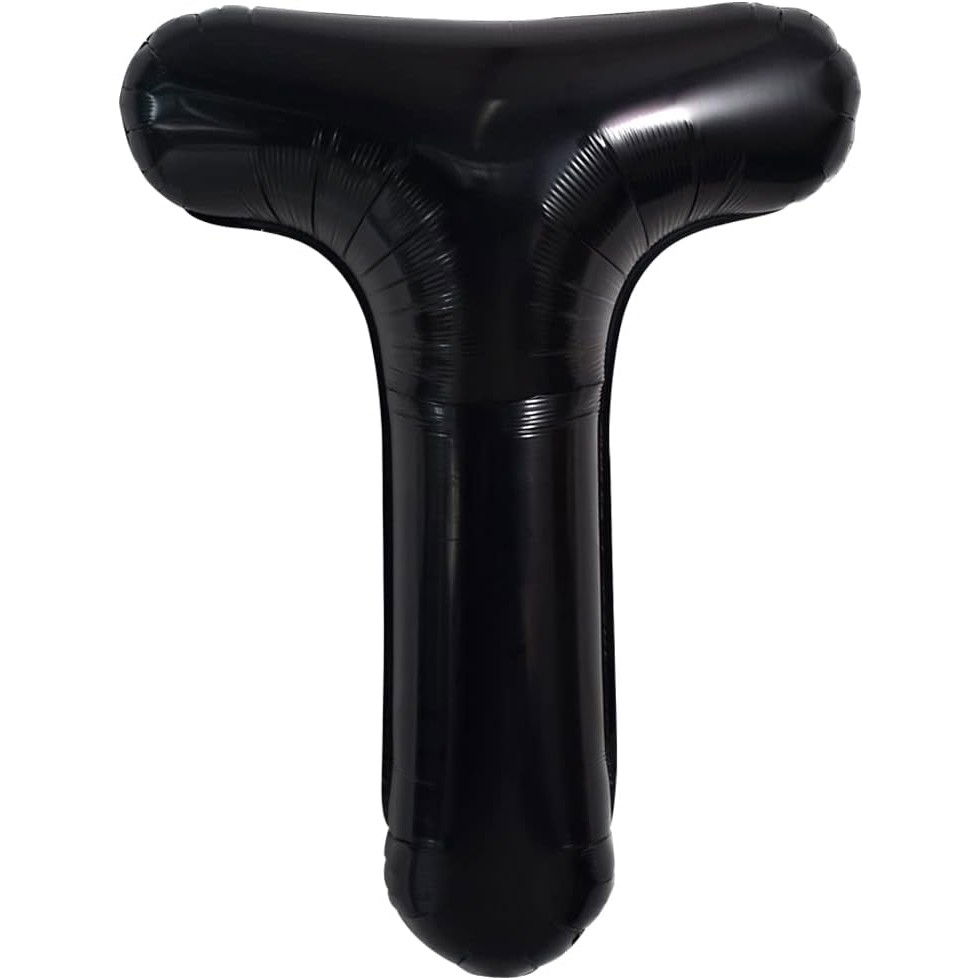 Balon Folie Metalizata Litera T, Flippy, 40 cm, Umflati cu Heliu sau Aer, Ambalaj Individual, Pai inclus, Negru [6]