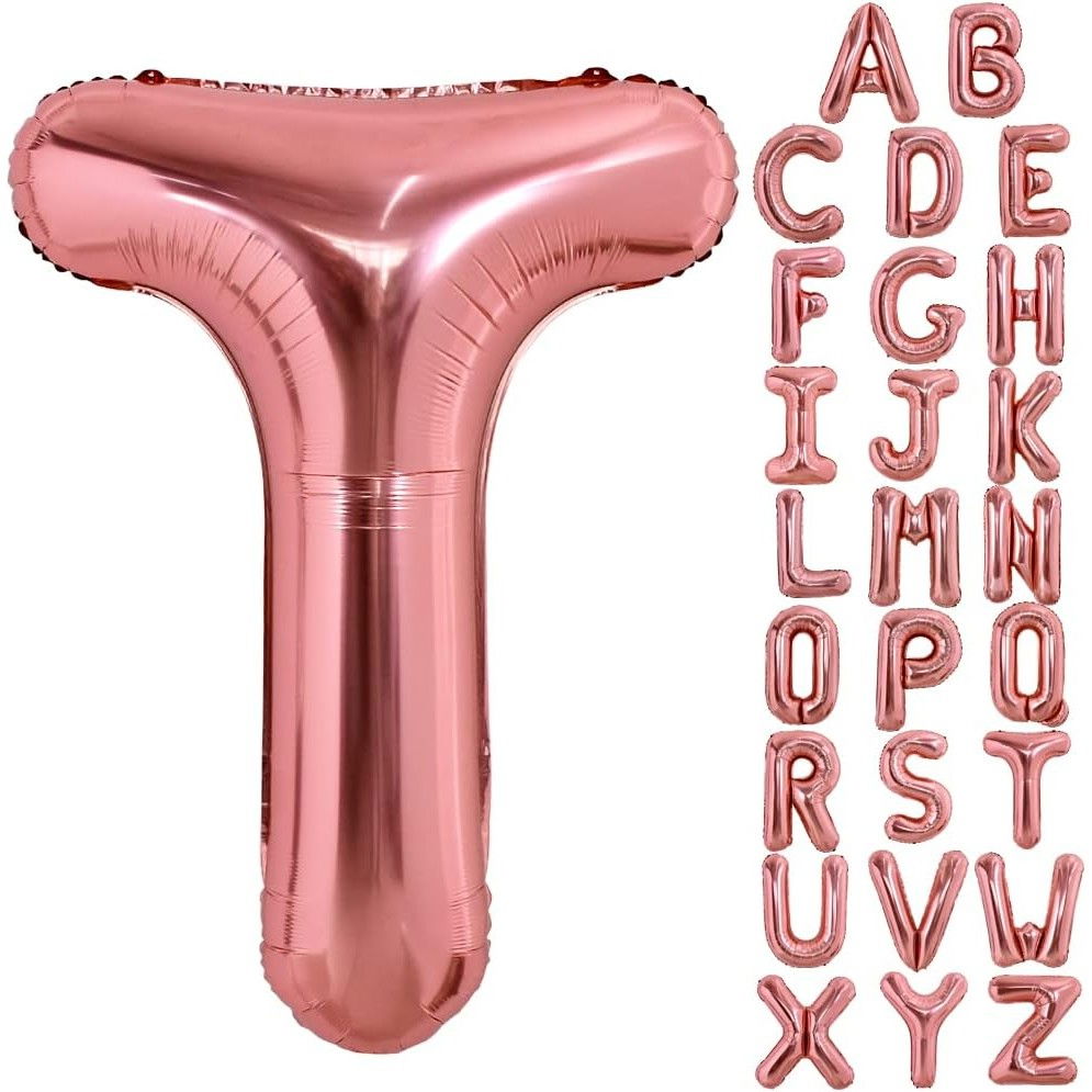Balon Folie Metalizata Litera T, Flippy, 40 cm, Umflati cu Heliu sau Aer, Ambalaj Individual, Pai inclus, Rose Gold [4]