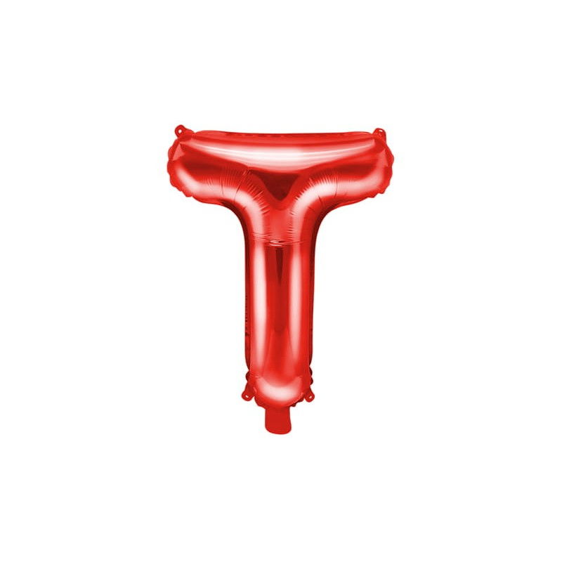 Balon Folie Metalizata Litera T, Flippy, 40 cm, Umflati cu Heliu sau Aer, Ambalaj Individual, Pai inclus, Rosu [3]