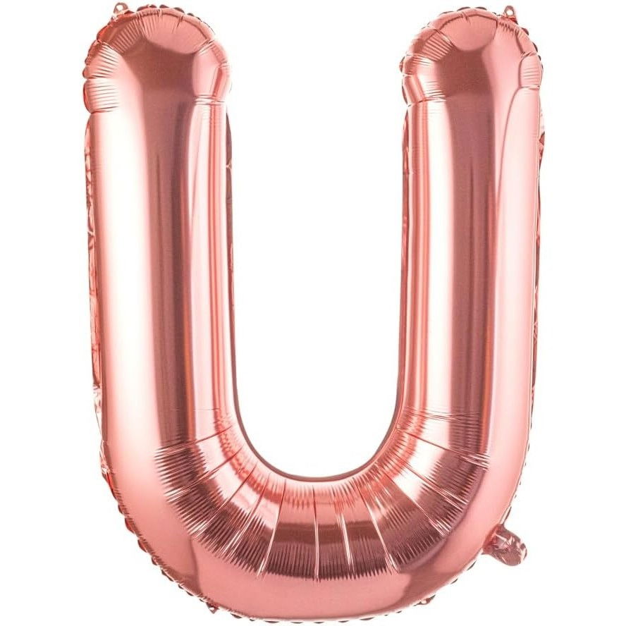 Balon Folie Metalizata Litera U, Flippy, 100 cm, Umflati cu Heliu sau Aer, Ambalaj Individual, Pai inclus, Rose Gold [1]