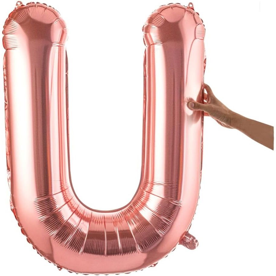 Balon Folie Metalizata Litera U, Flippy, 100 cm, Umflati cu Heliu sau Aer, Ambalaj Individual, Pai inclus, Rose Gold [8]