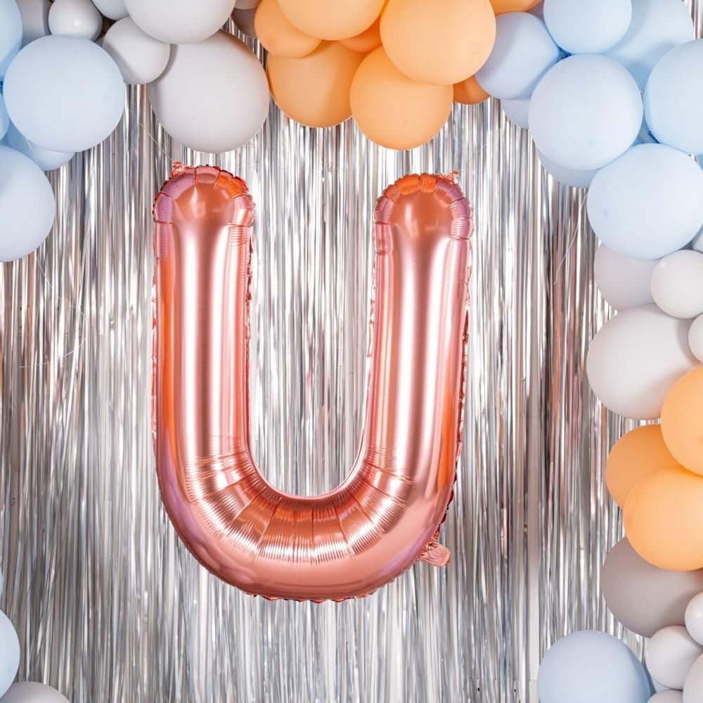 Balon Folie Metalizata Litera U, Flippy, 100 cm, Umflati cu Heliu sau Aer, Ambalaj Individual, Pai inclus, Rose Gold [7]