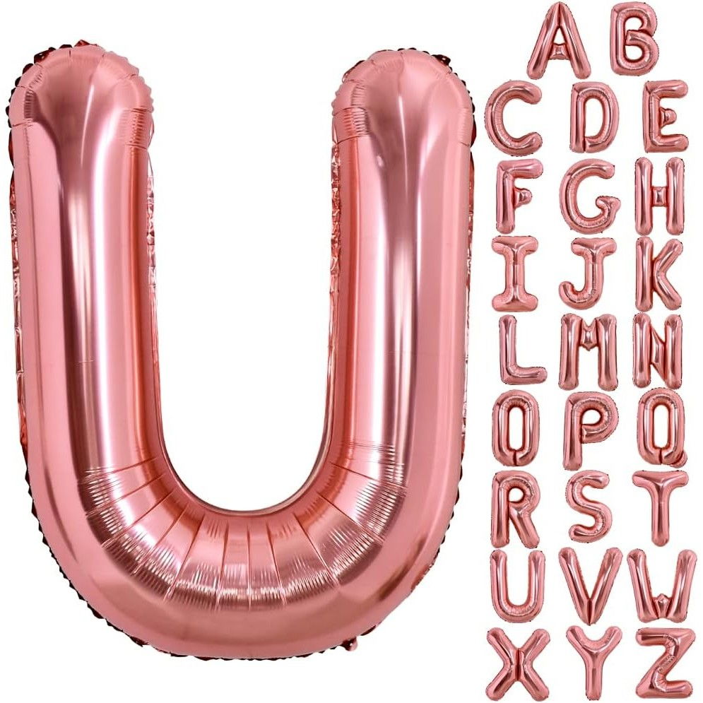 Balon Folie Metalizata Litera U, Flippy, 100 cm, Umflati cu Heliu sau Aer, Ambalaj Individual, Pai inclus, Rose Gold [4]