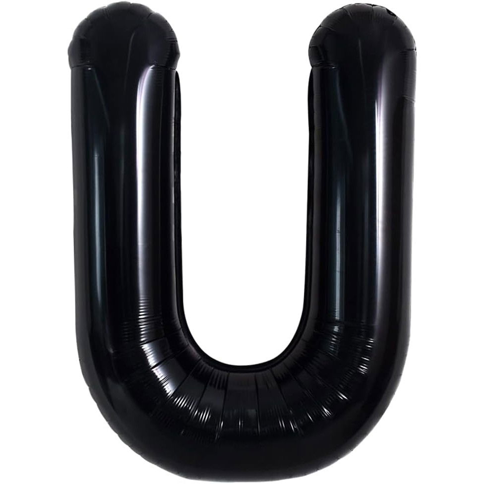 Balon Folie Metalizata Litera U, Flippy, 40 cm, Umflati cu Heliu sau Aer, Ambalaj Individual, Pai inclus, Negru [1]