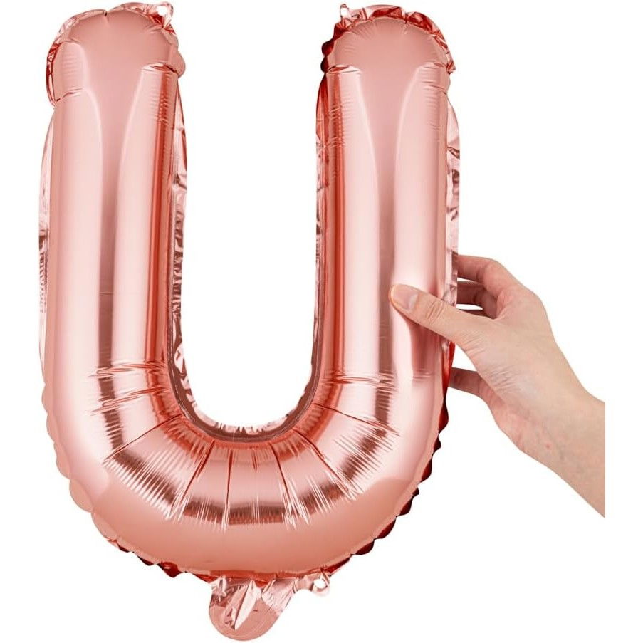 Balon Folie Metalizata Litera U, Flippy, 40 cm, Umflati cu Heliu sau Aer, Ambalaj Individual, Pai inclus, Rose Gold [7]