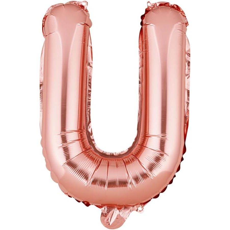 Balon Folie Metalizata Litera U, Flippy, 40 cm, Umflati cu Heliu sau Aer, Ambalaj Individual, Pai inclus, Rose Gold [1]